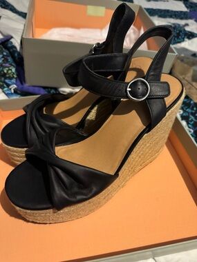 Crown Vintage Black Wedge Espadrille Sandals